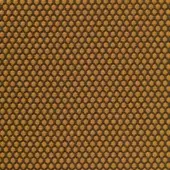 Geometric textile sample in mustard yellow and charcoal gray features a woven, repeating hexagon grid pattern; Vescom rolla collection.